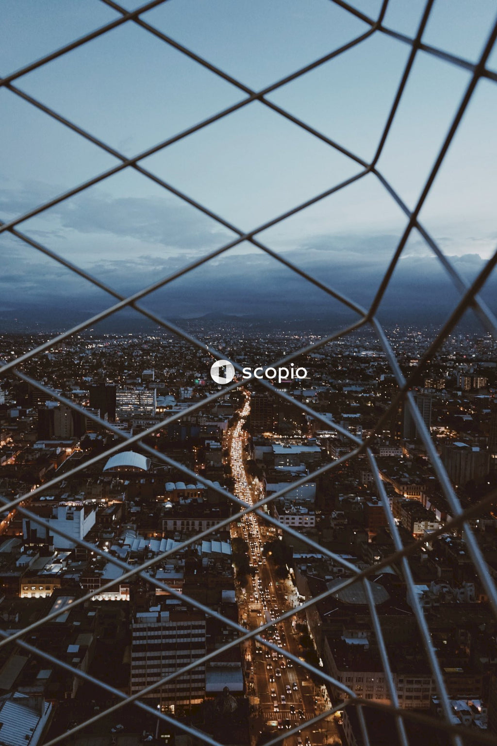 Aerial view of city buildings during night time