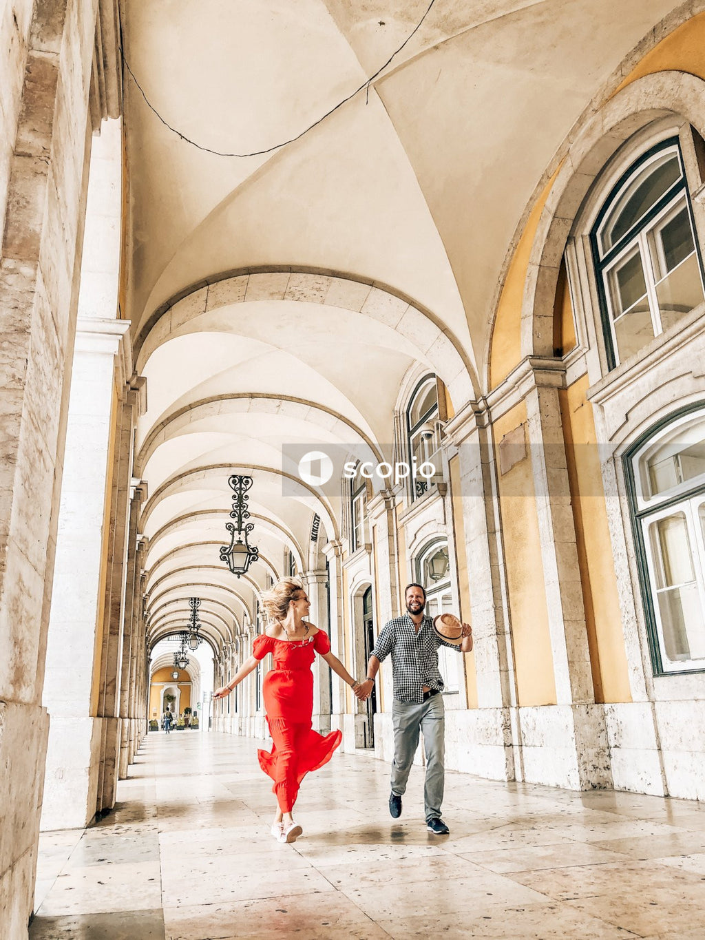 Couple walking on hallway