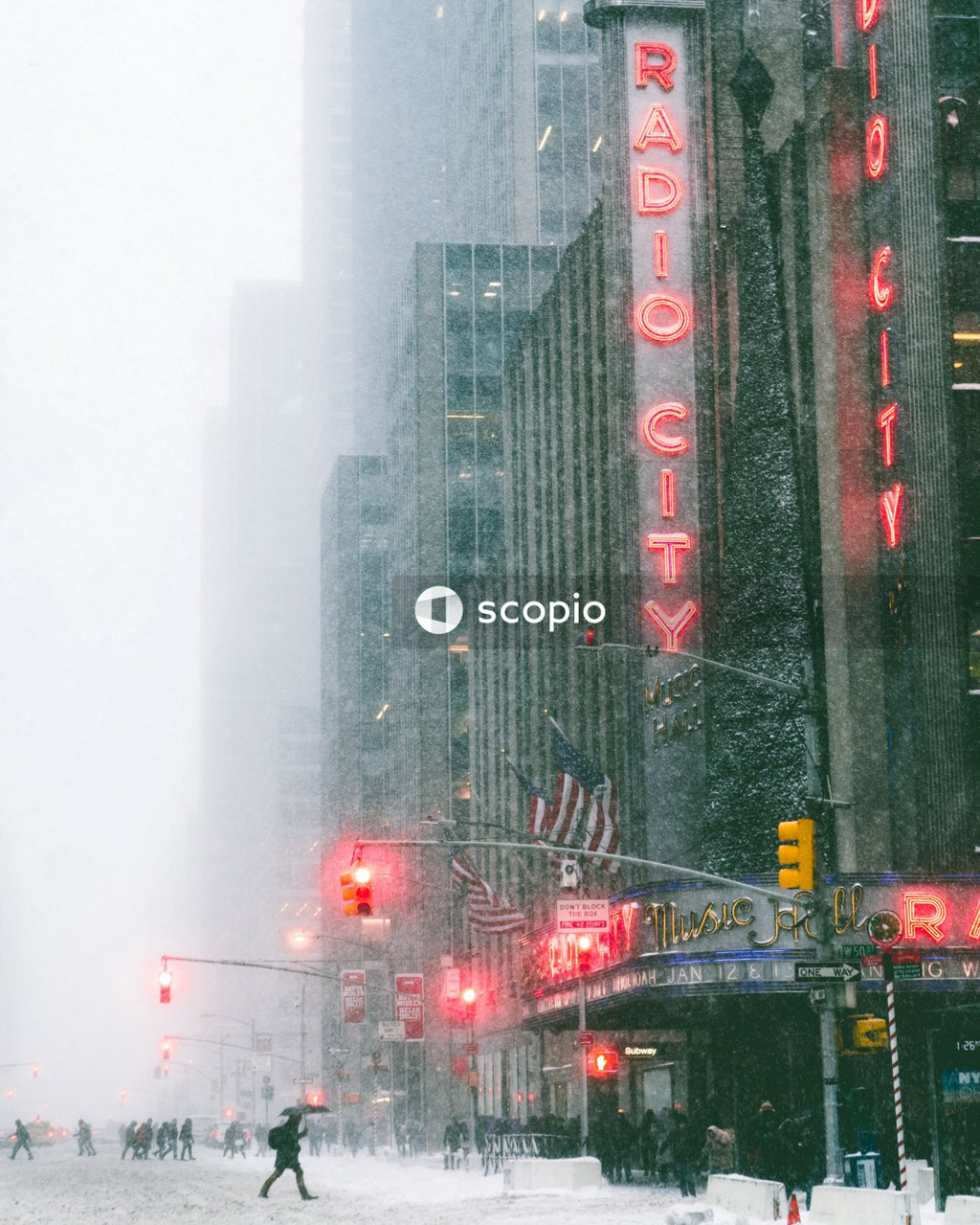 Snowy Day in New York City With Radio City Music Hall Behind