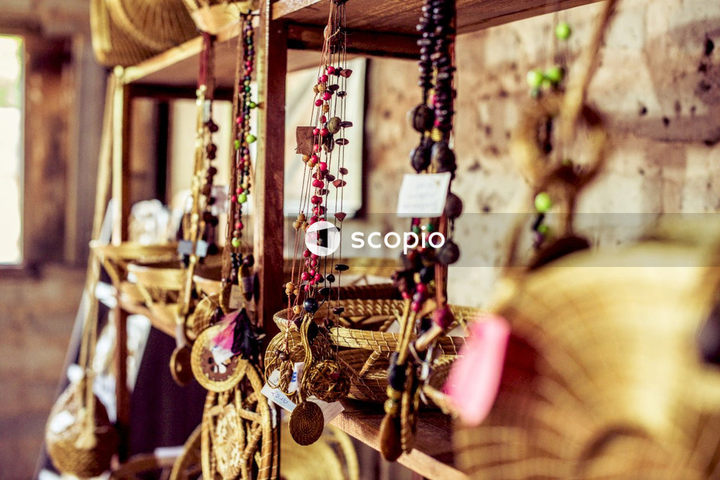 Beaded necklaces hang