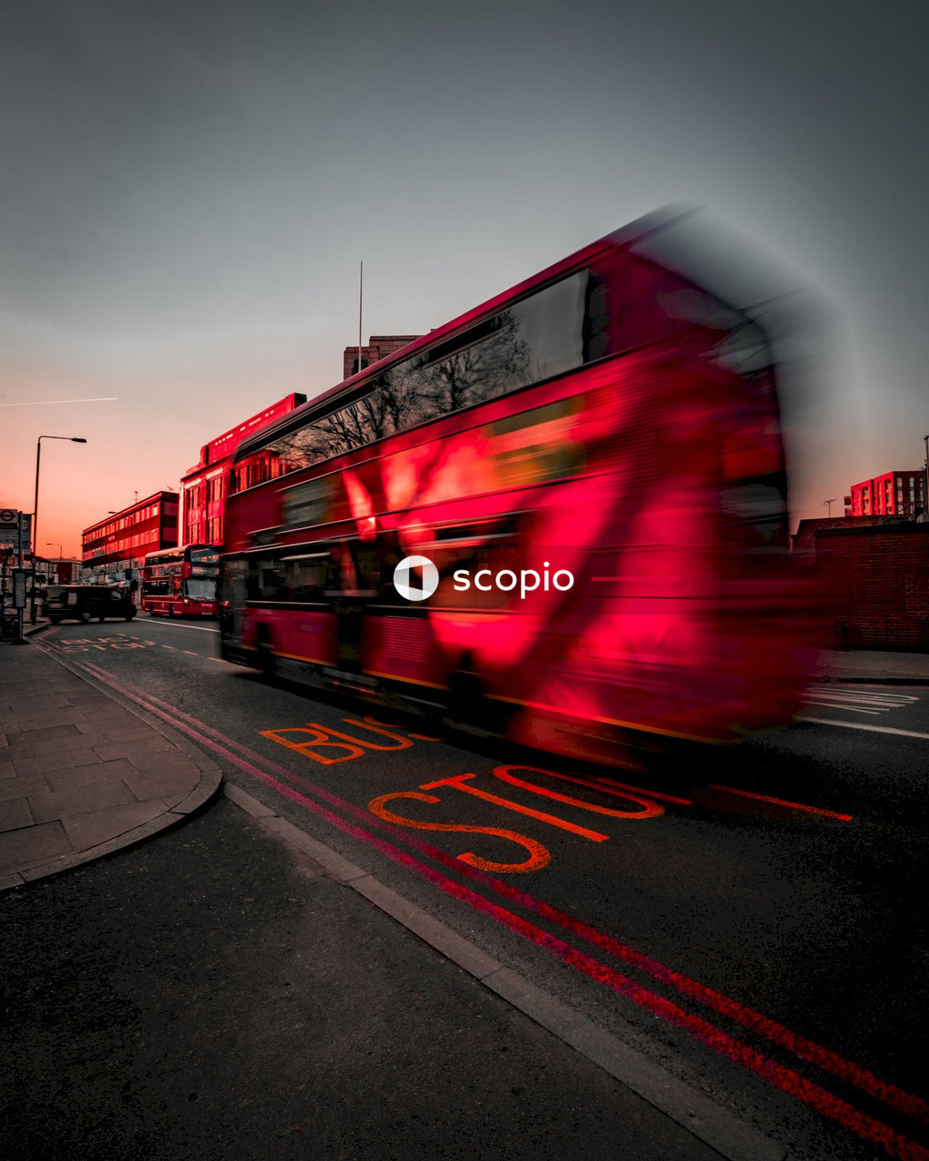 Red bus on road