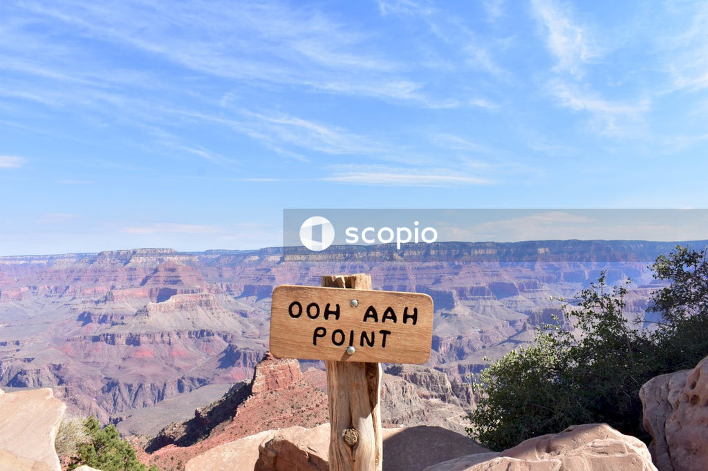 Ooh ahh point sign over canyon, Arizona, USA