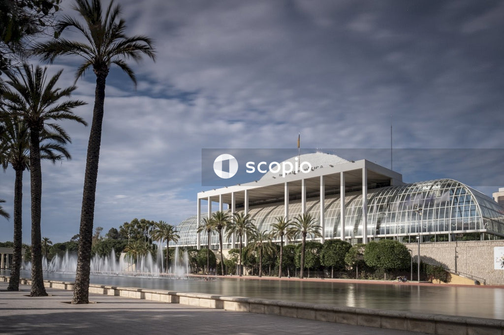 White concrete building near palm trees under blue sky