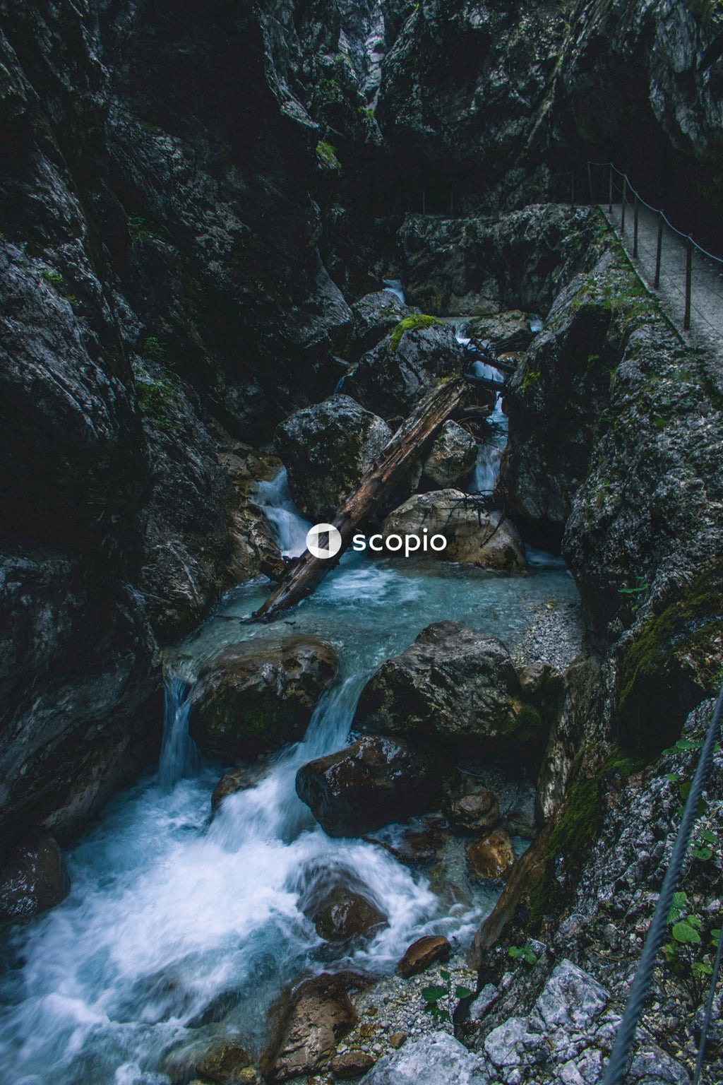 Water falls between rocks and rocks