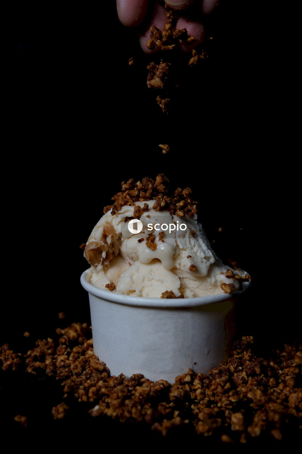 Delicious Treat of Vanilla Ice Cream With Crunchy Toppings