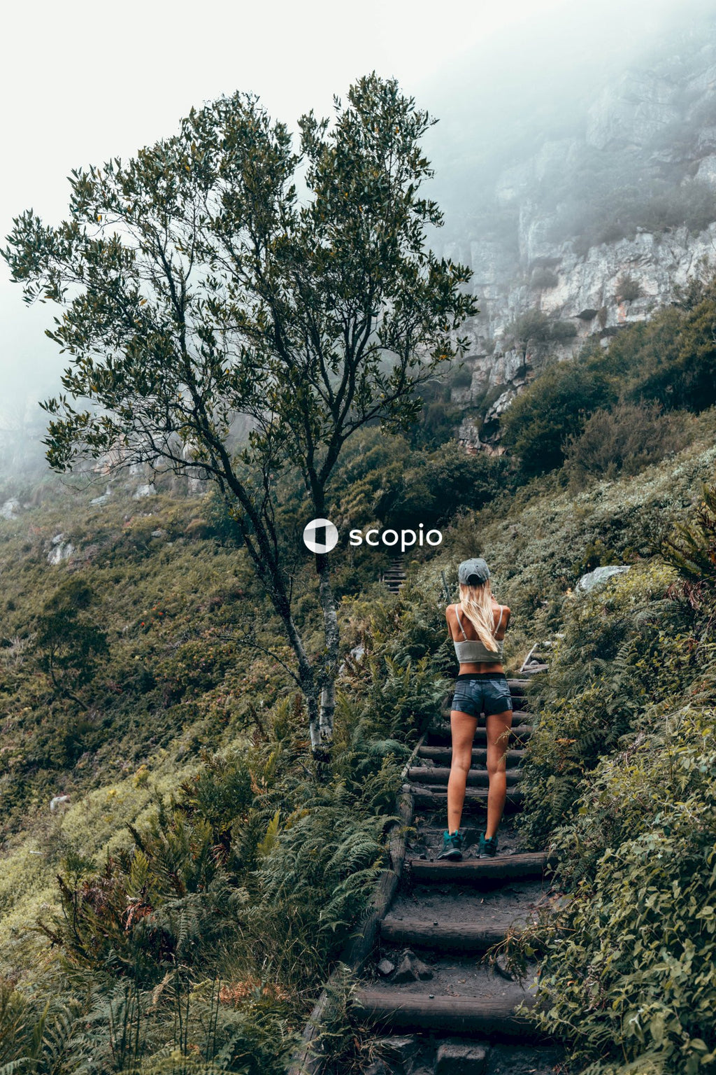 Woman on mountain step