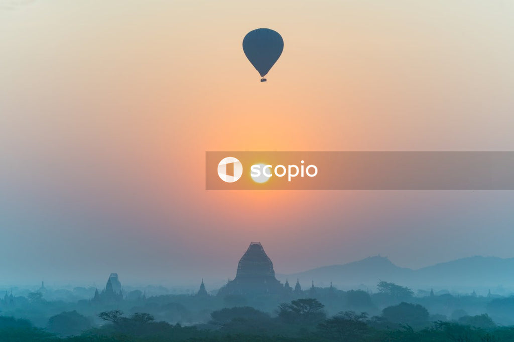 Silhouette of hot air balloon during sunset