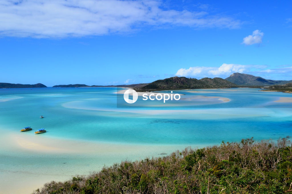 Green grass and blue sea under blue sky