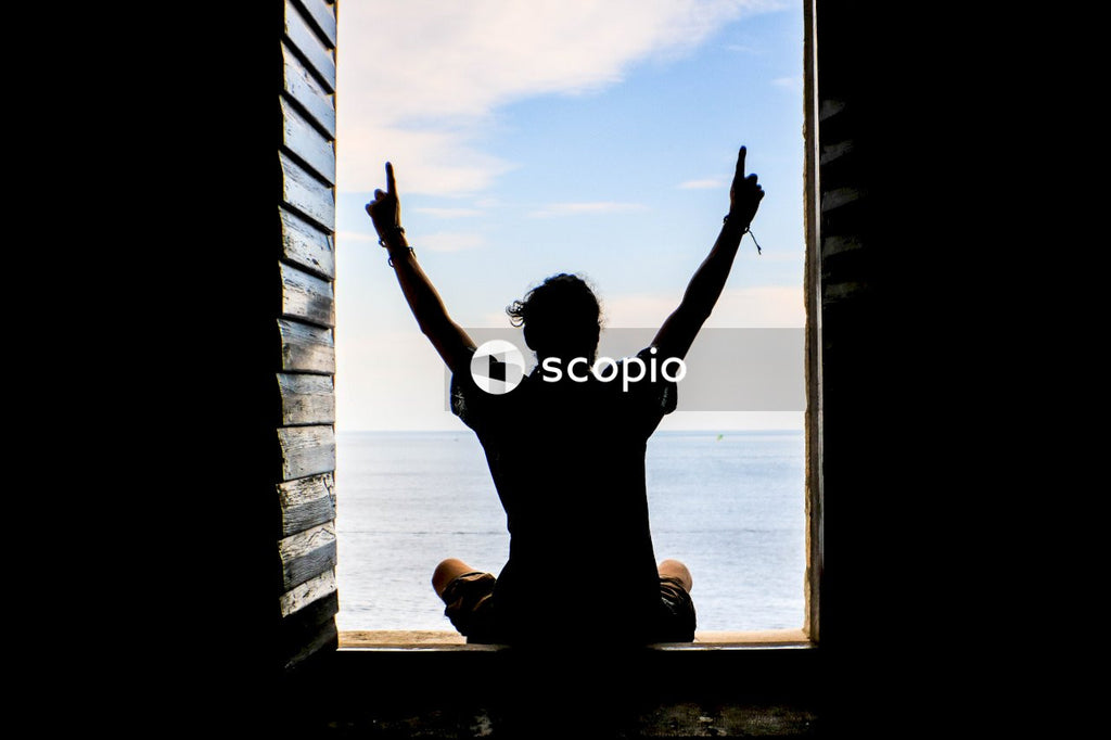Silhouette of man sitting on window