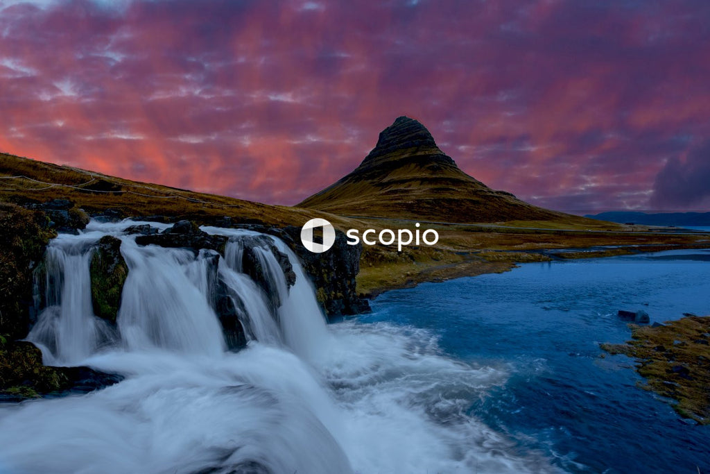Beautiful Waterfall with Canyons Around at Night