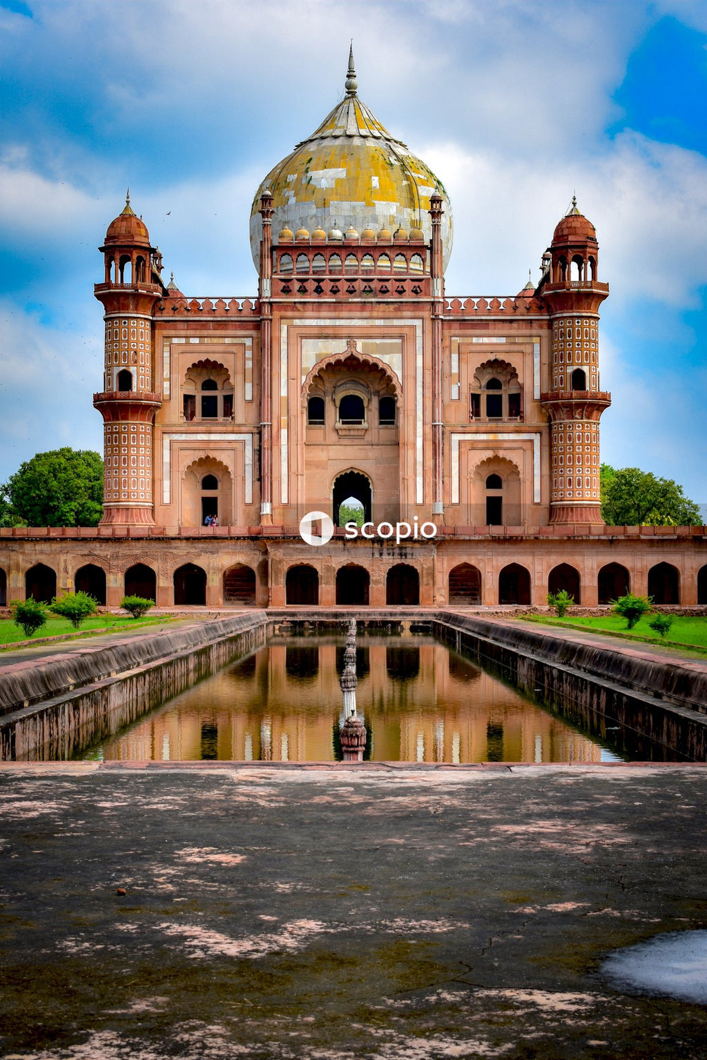 Golden Dome of Palace Reflects Its Beauty in Moat