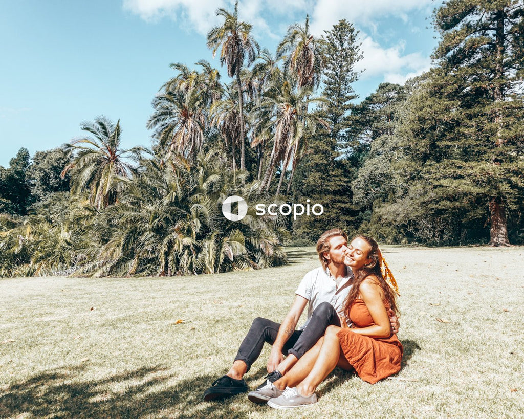 Couple siting on grass field