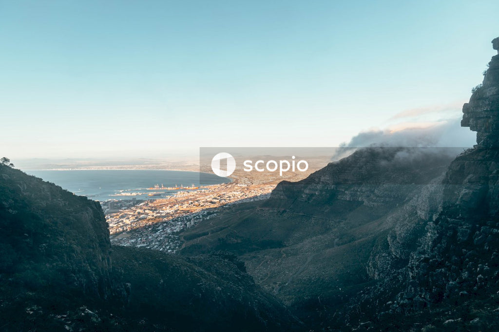 Aerial view of city near mountain
