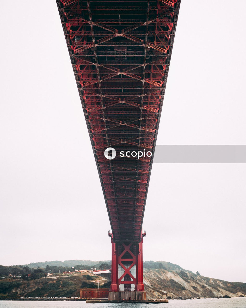 Red Steel Beams and Cables of the Golden Gate Bridge