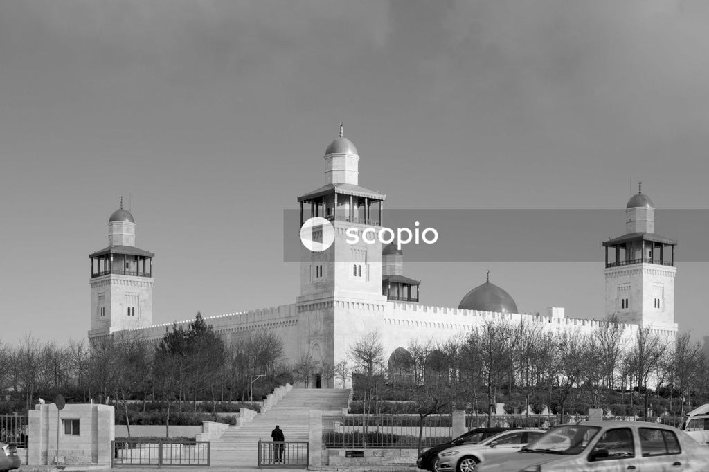 Grayscale photo of dome building