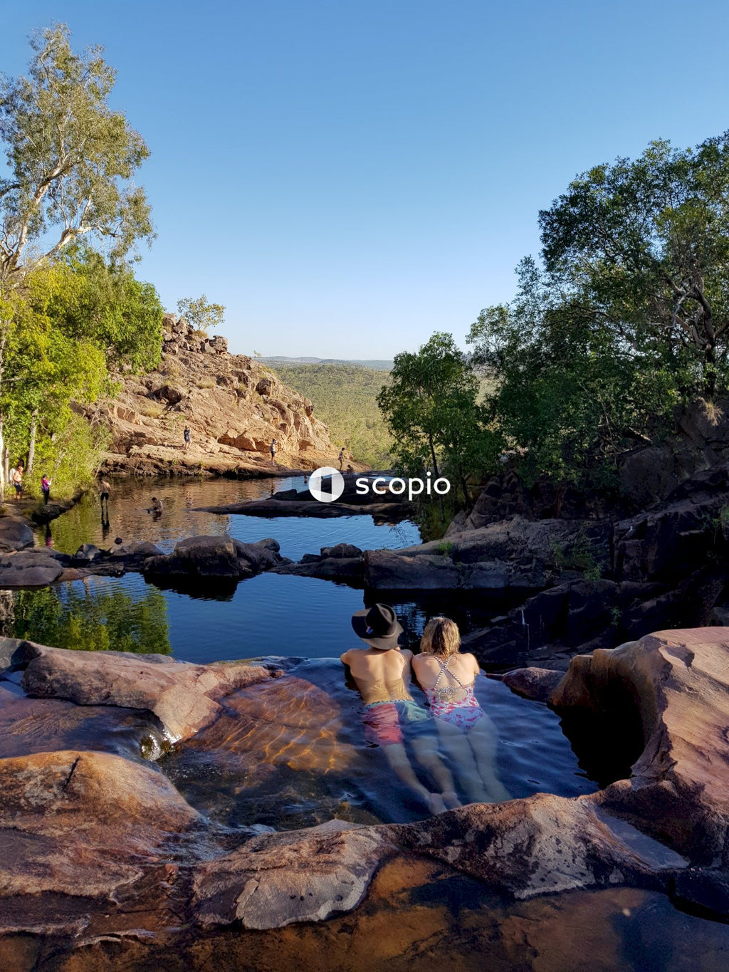 Man and woman in bathing suit swimming in river