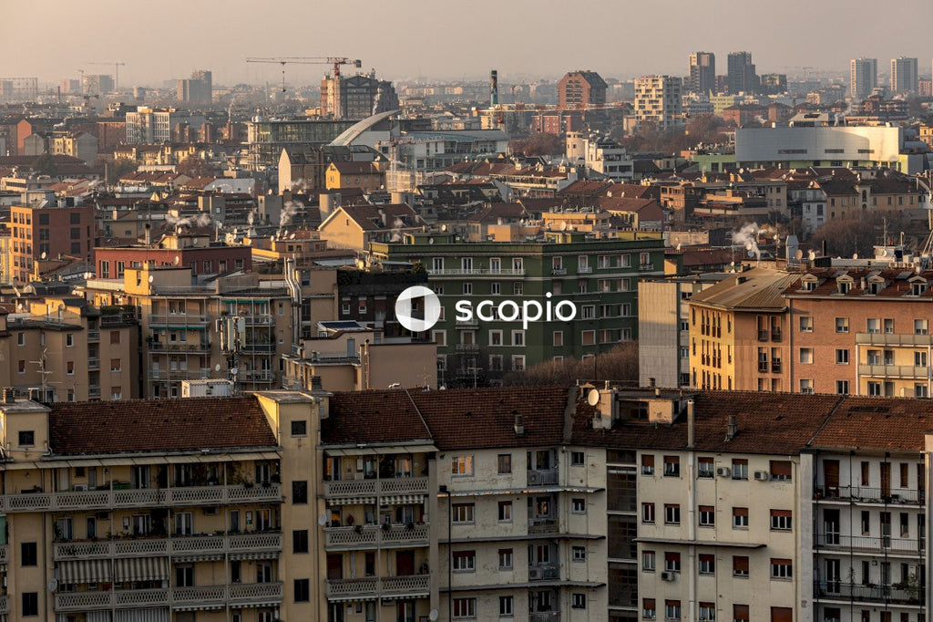 Aerial view of city buildings