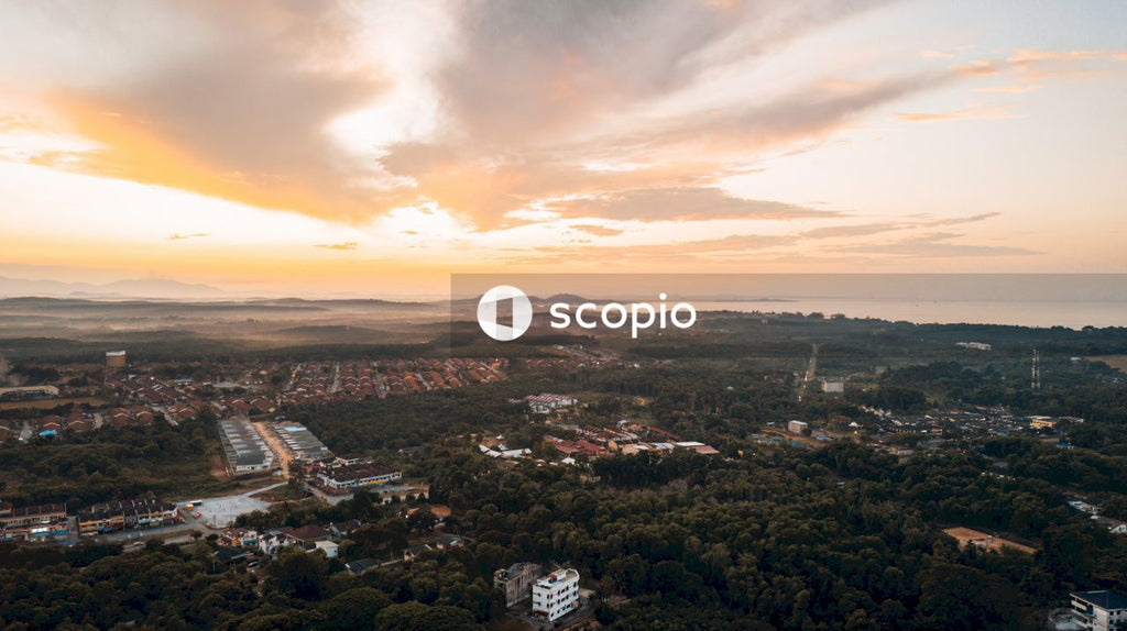 Aerial view of city during sunset