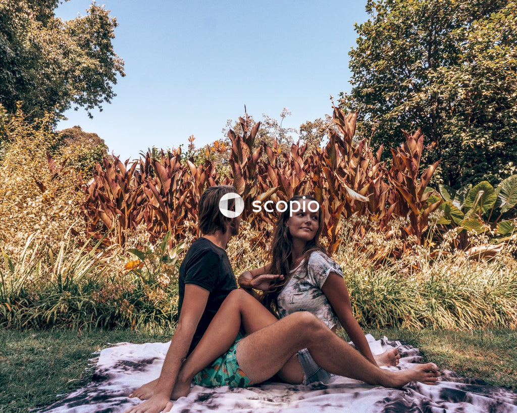 Man and woman sitting on grass