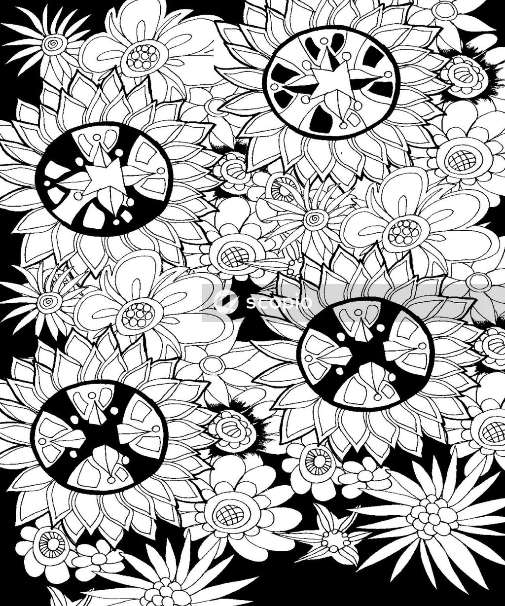 Black and white floral illustration