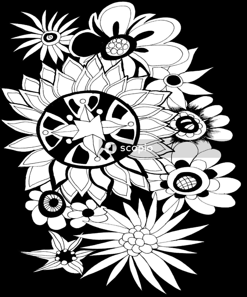 Black and white floral illustration