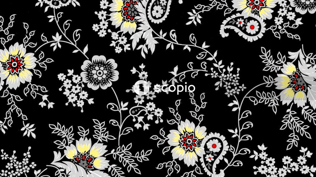 Black and white floral textile