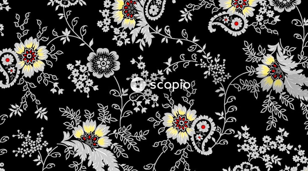 Black and white floral textile