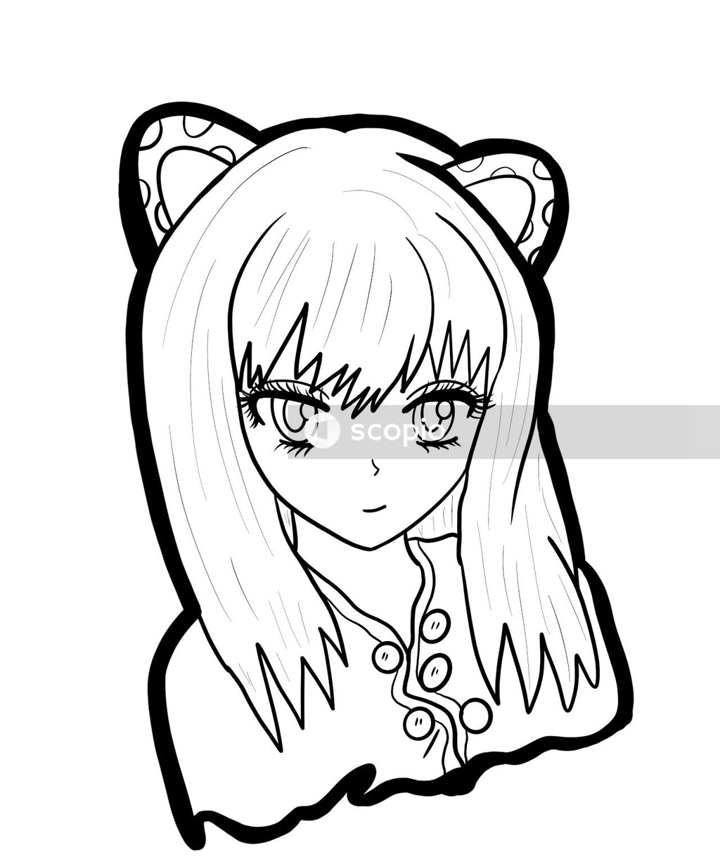 Black and white sketch of a girl