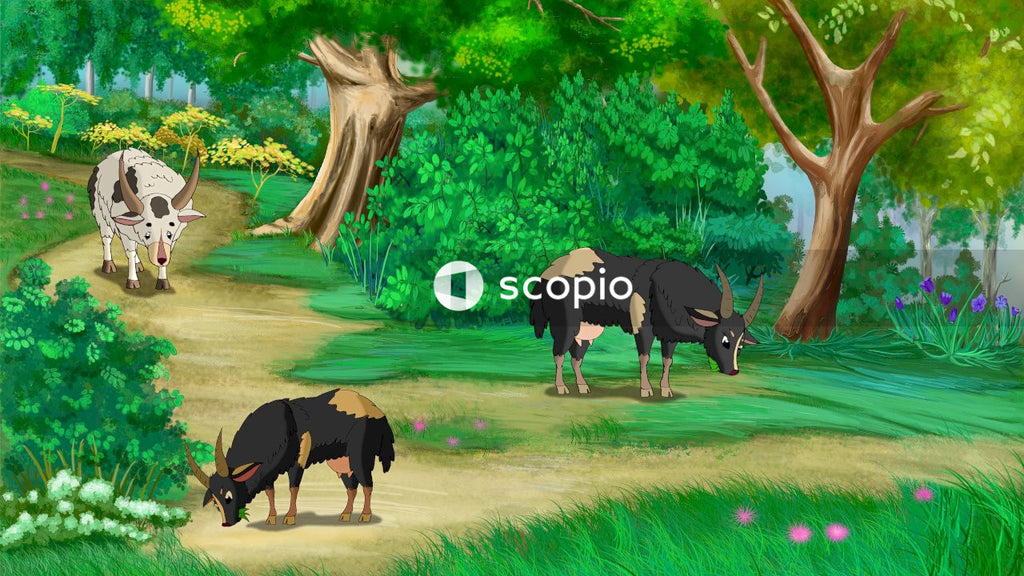 Black cow on green grass field near green trees