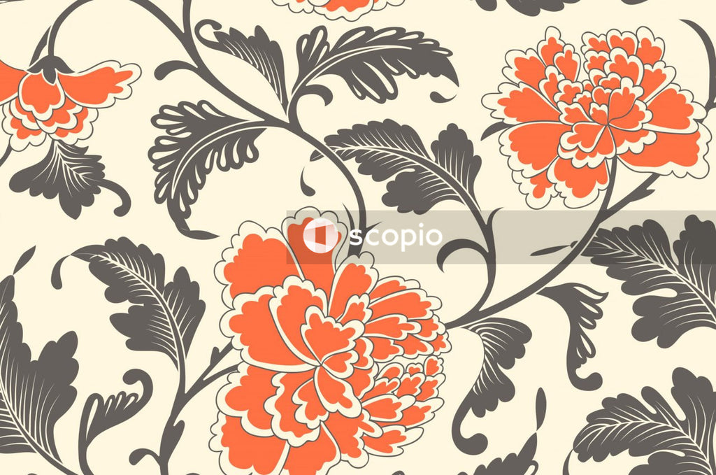 Black red and white floral textile