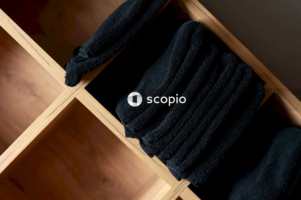 Black textile on brown wooden cabinet