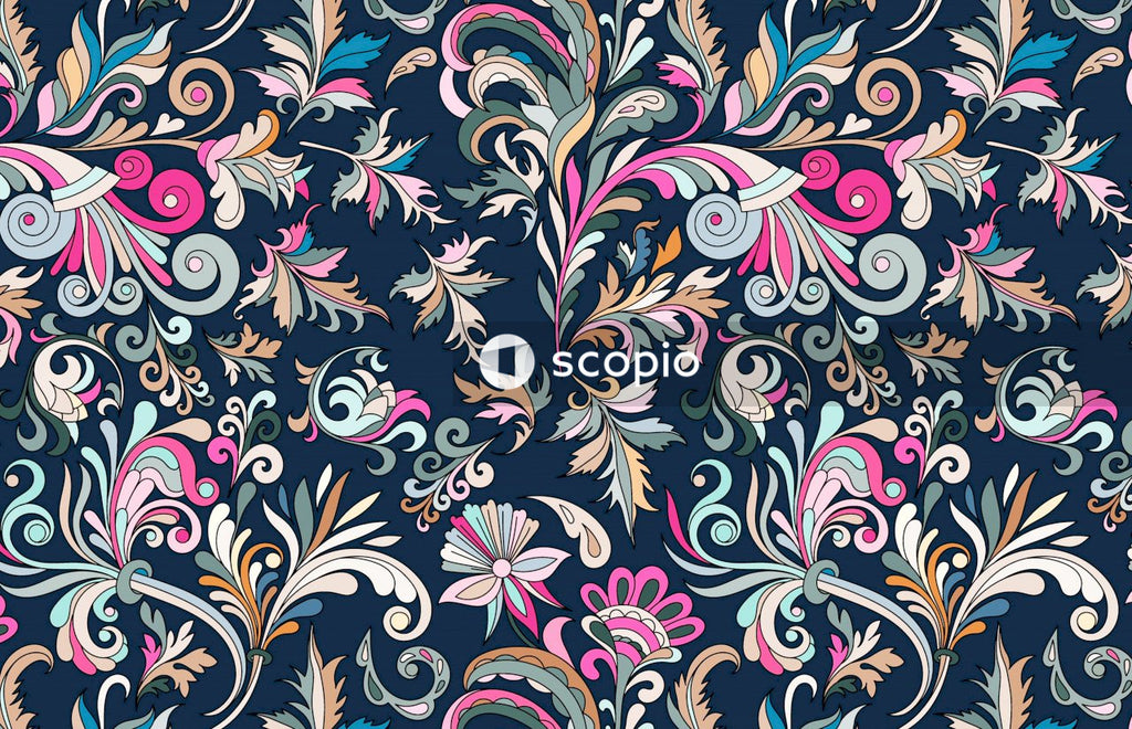 Black white and pink floral textile