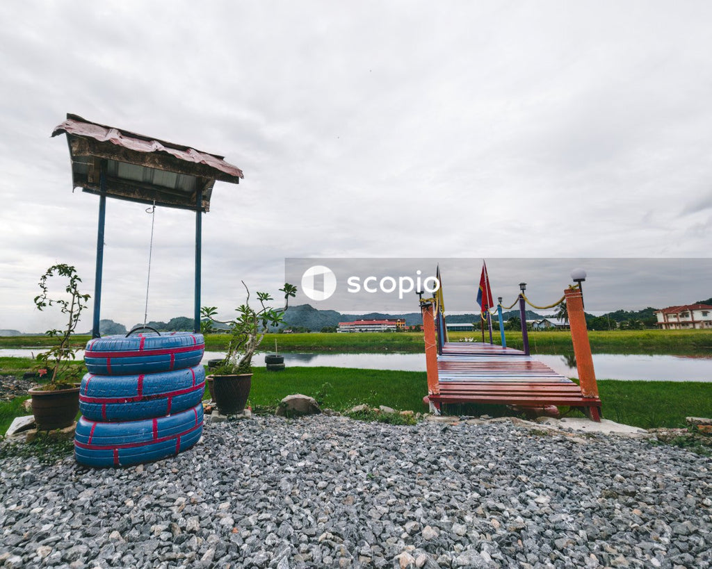 Blue and red playground slide