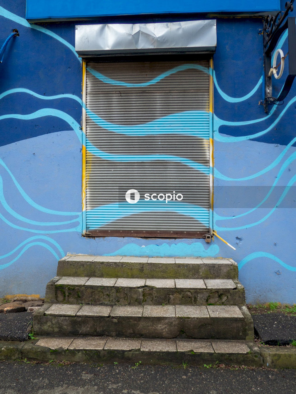 Blue and white striped stairs