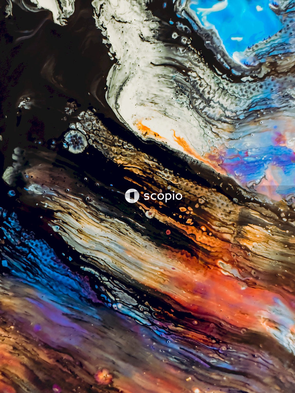 Blue orange and black abstract painting