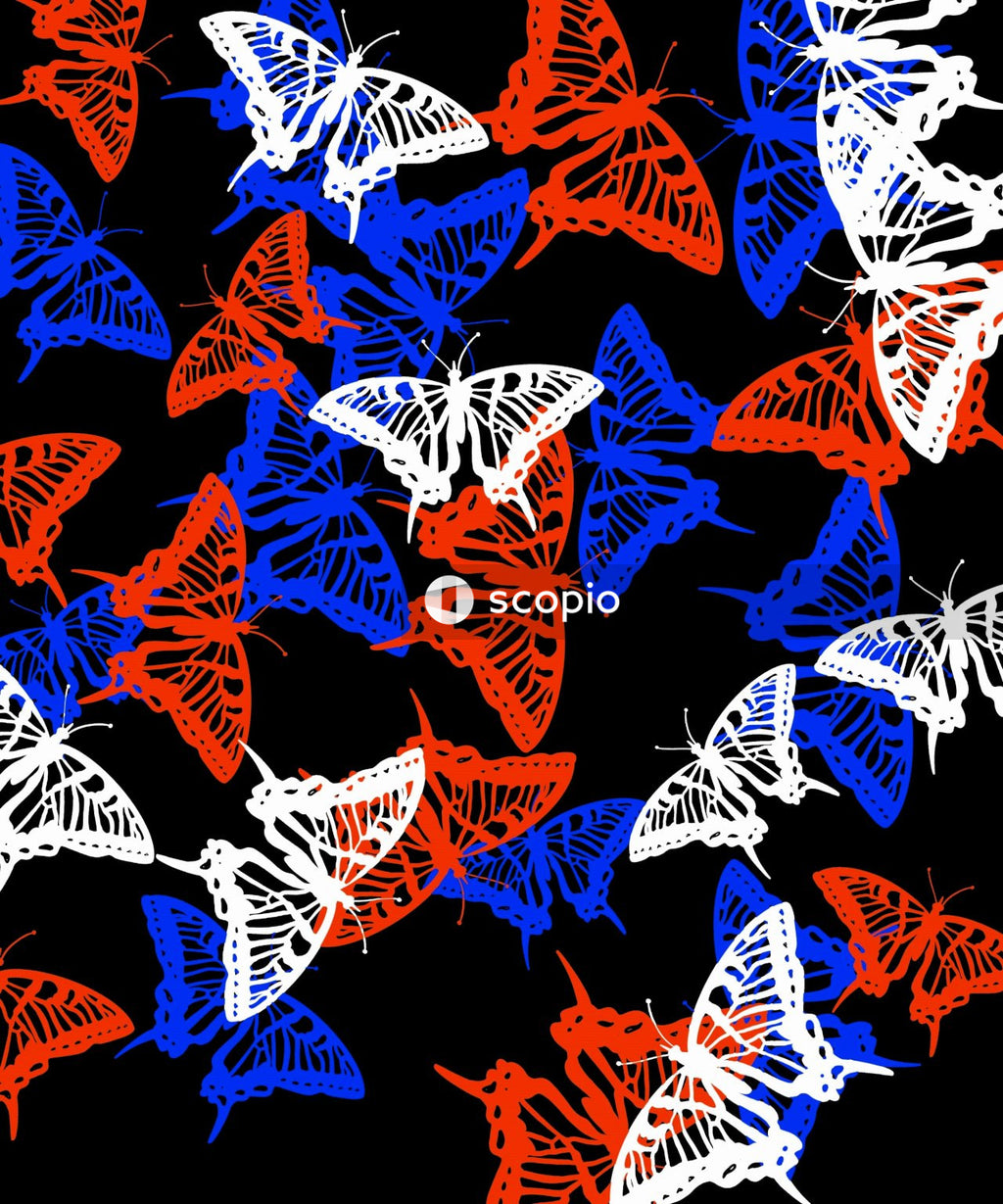 Blue orange and white floral textile