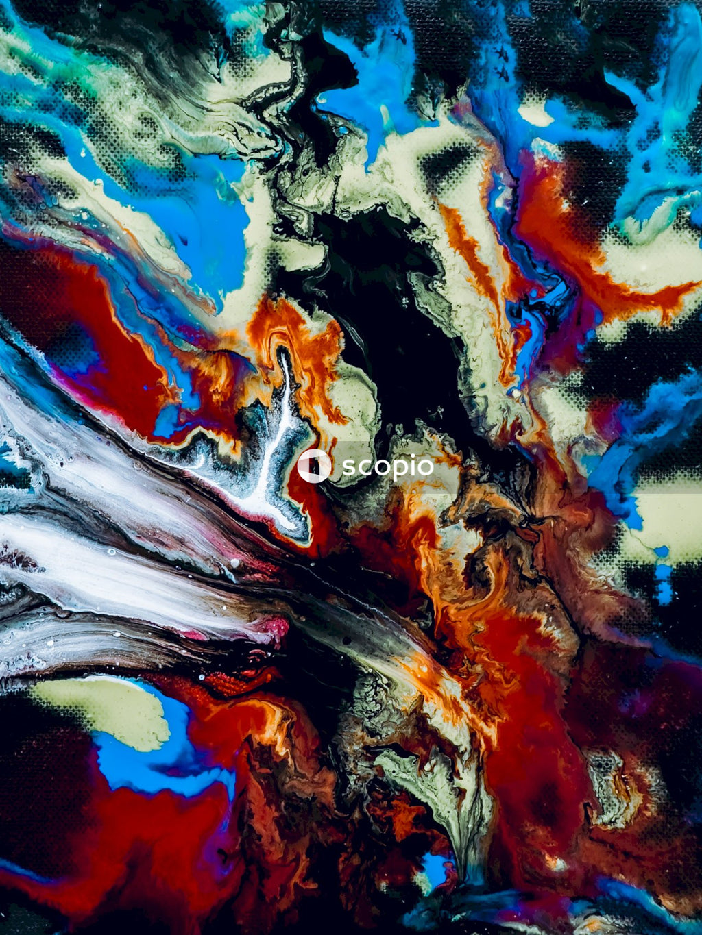 Blue white and brown abstract painting