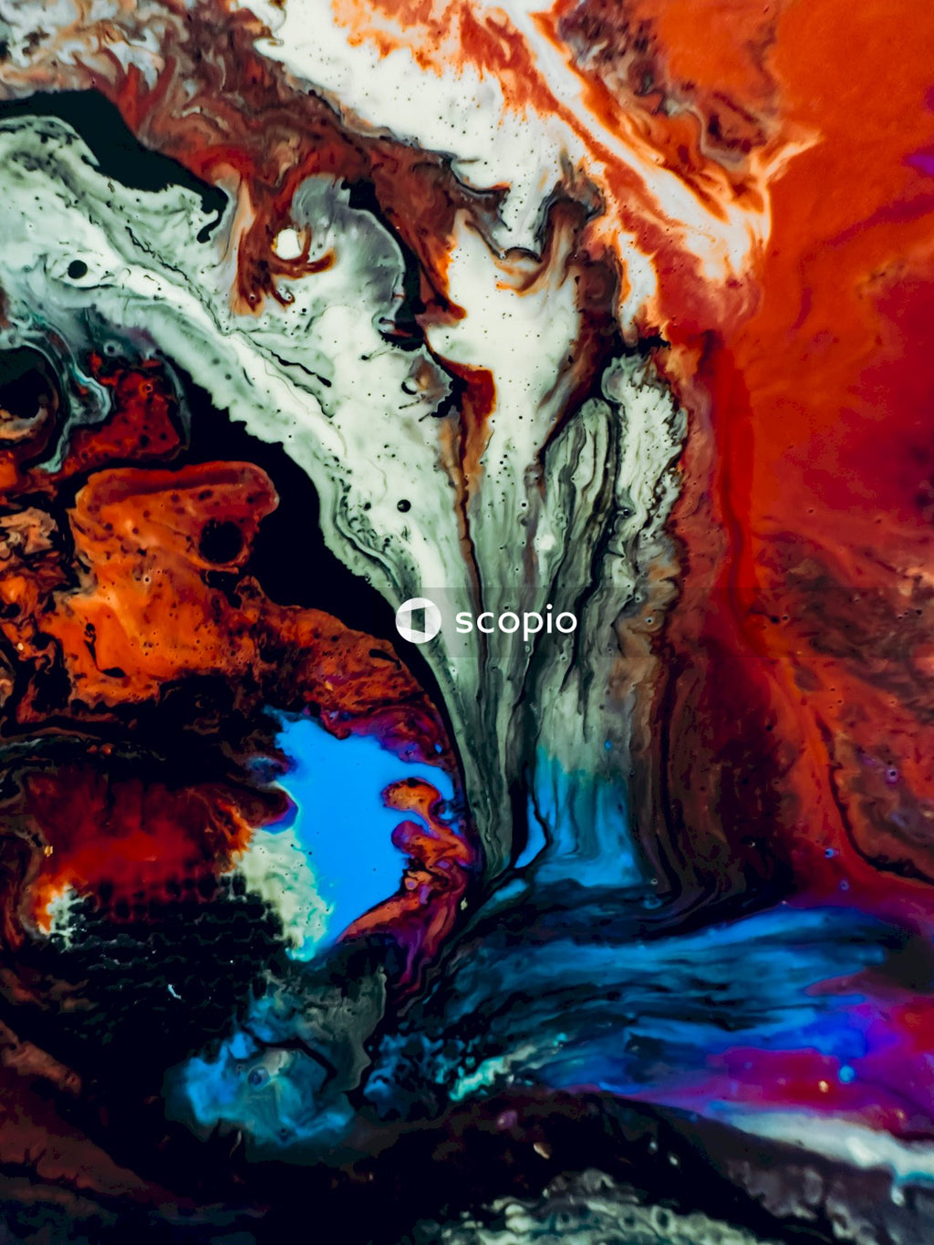 Blue white and orange abstract painting