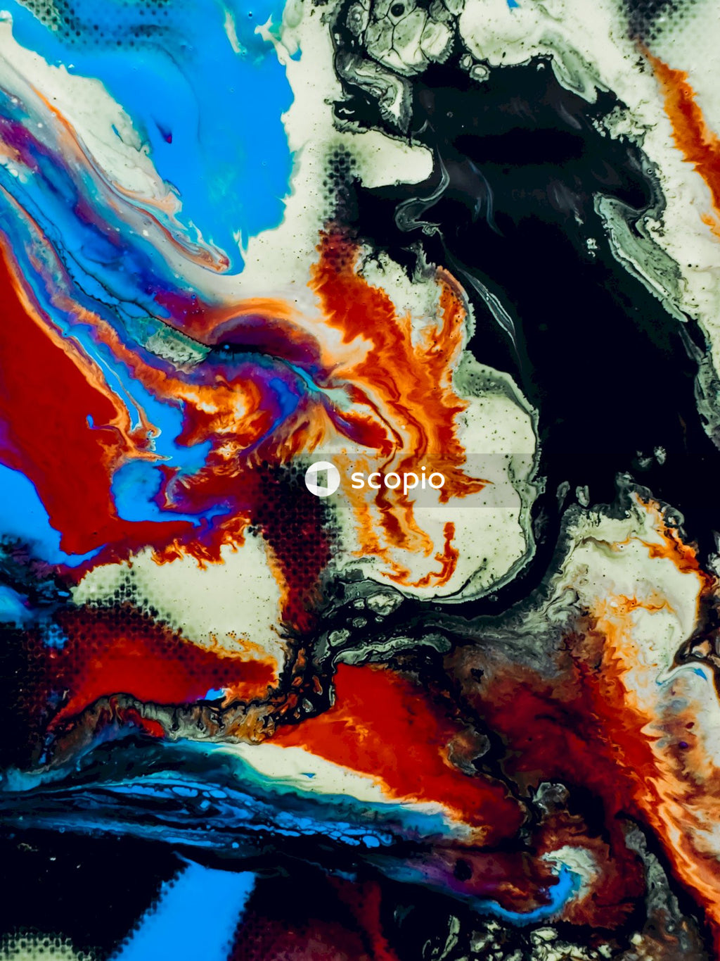 Blue white and orange abstract painting