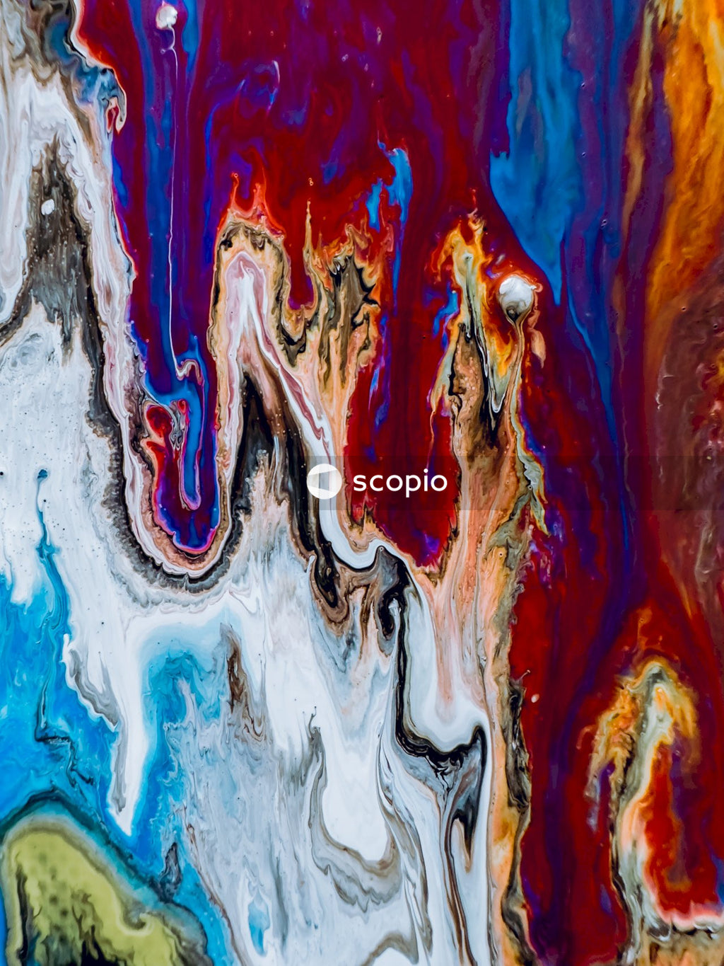 Blue white and red abstract painting