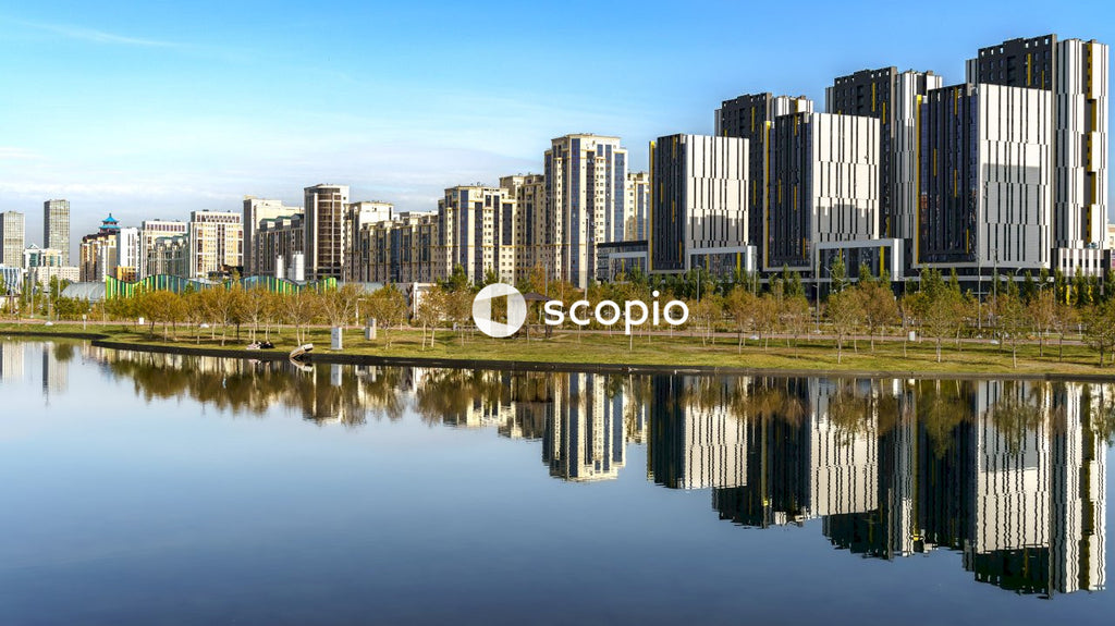 Body of water near city buildings
