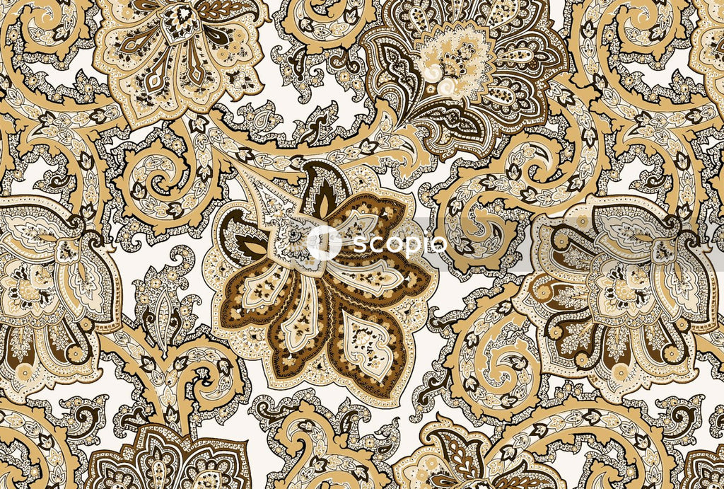 Brown and white floral textile