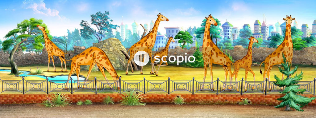 Brown and white giraffe and green grass painting