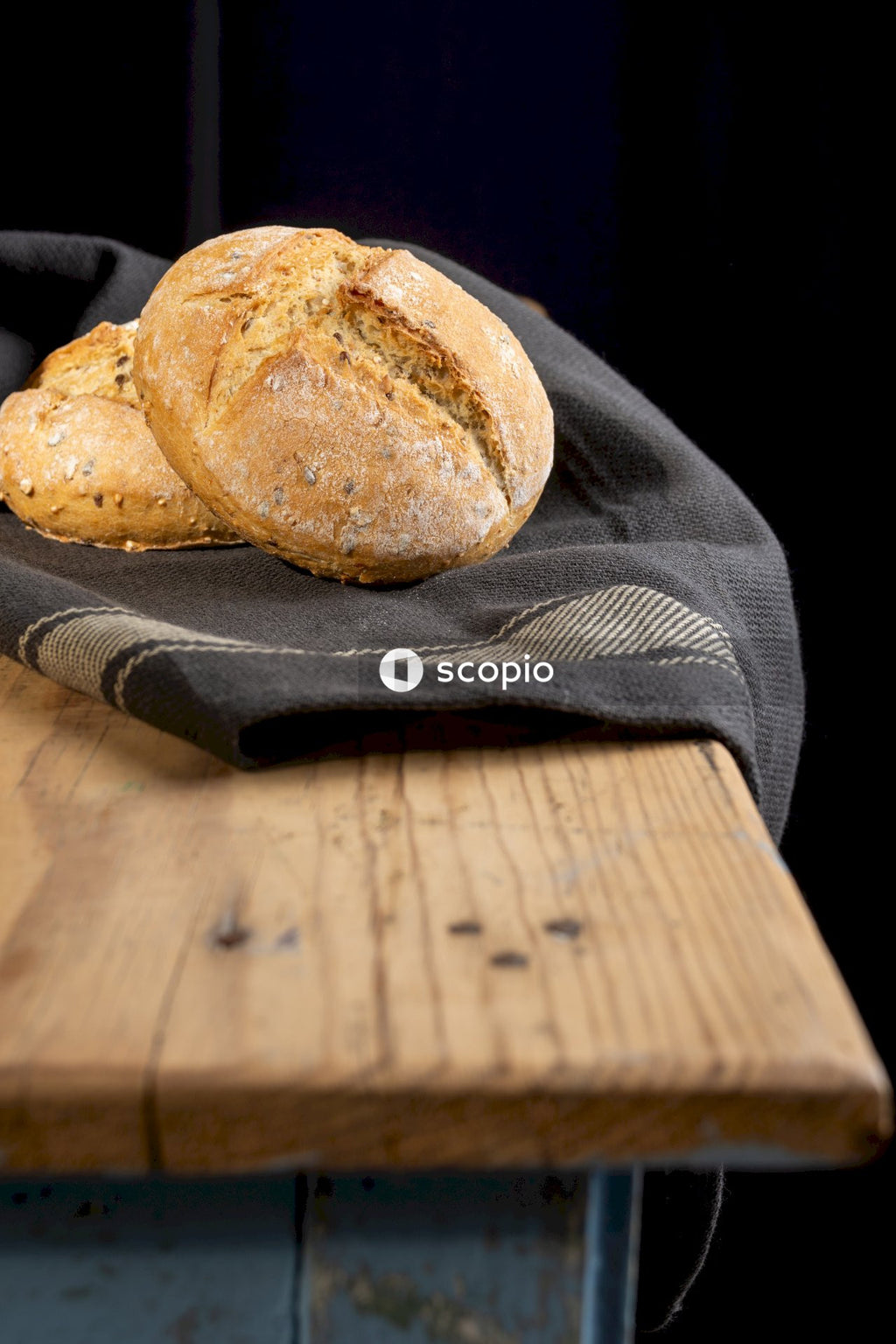 Brown bread on black tray