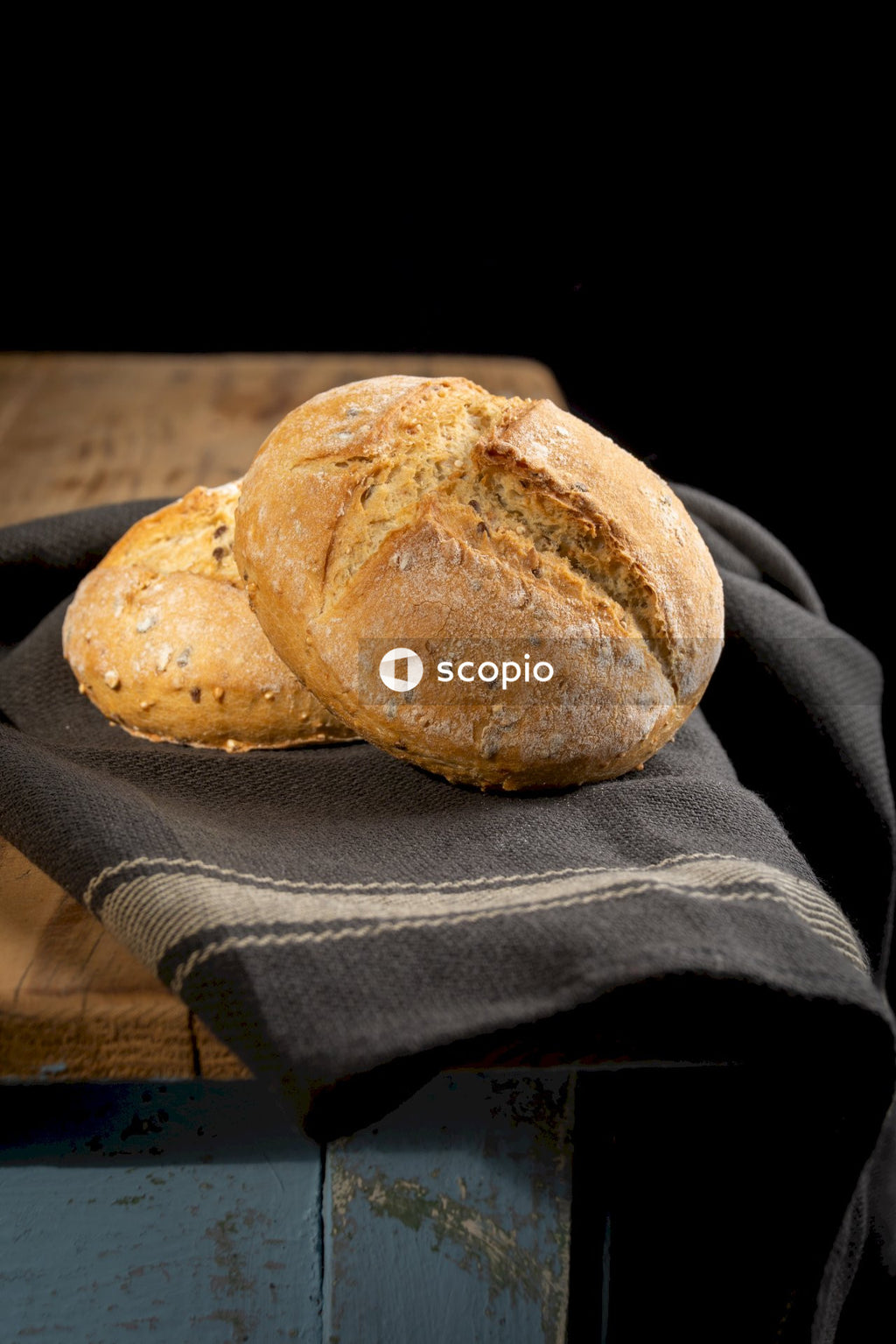 Brown bread on gray textile