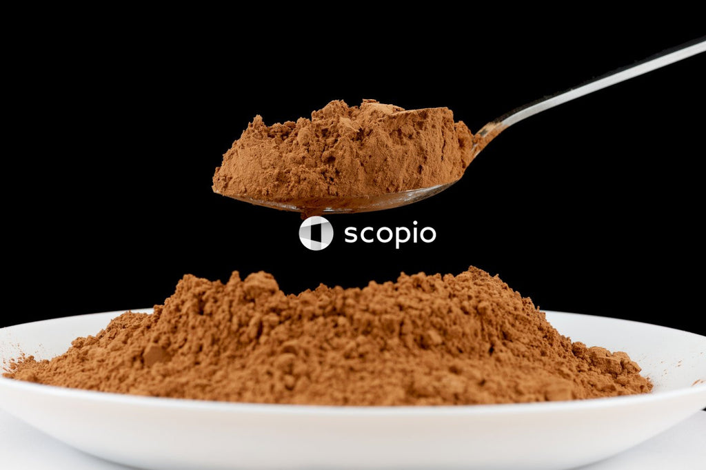 Brown powder on white ceramic bowl