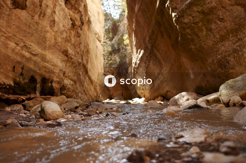 Brown rocky mountain beside river