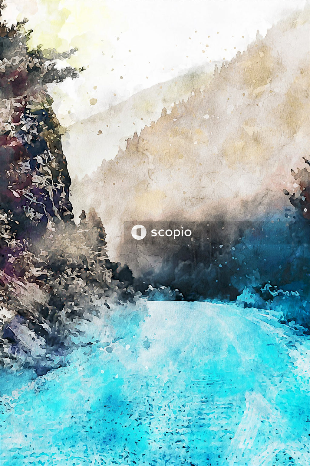 Brown white and blue abstract painting