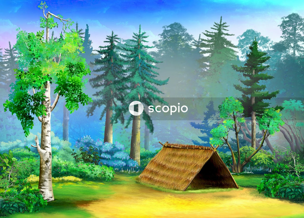 Brown wooden house in the middle of green trees