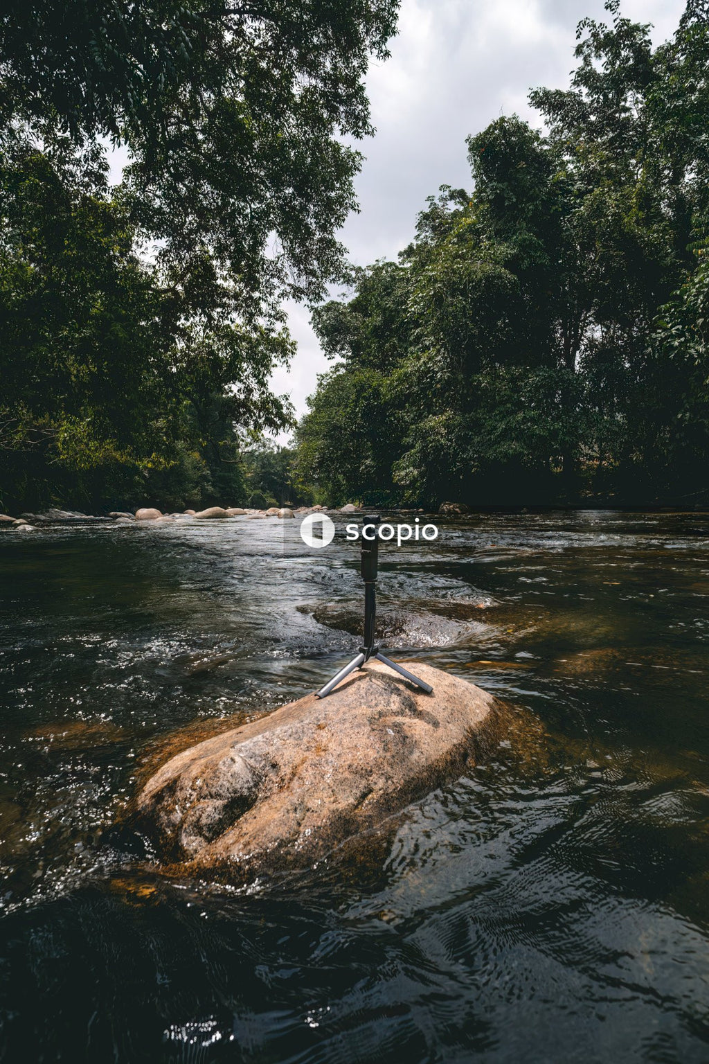 Brown wooden stand on river